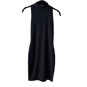 Lulu's Black Ribbed Mock Neck Mini Dress